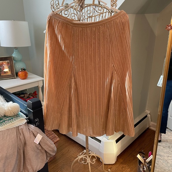 Anthropologie Maeve peach metallic accordion midiskirt S - Picture 4 of 13